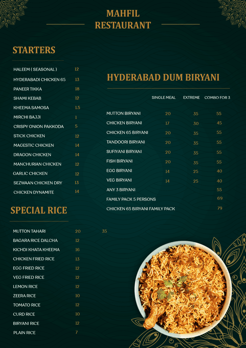 Al Mahfil Restaurant Menu